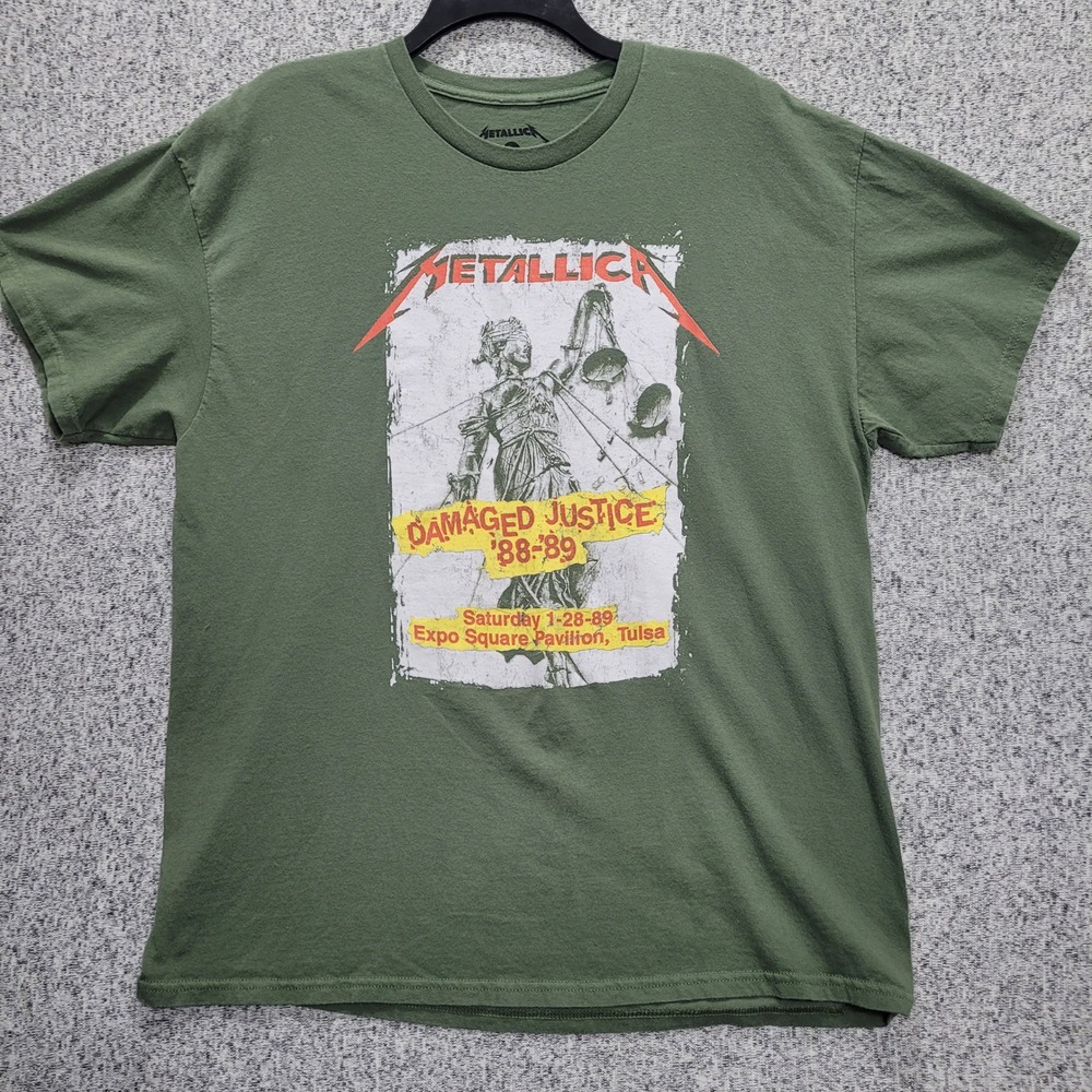 Metallica Damaged Justice 88-89 Tulsa Tour Graphic Tee Green Mens XL